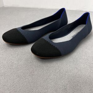 Rothys The Square Knit Captoe Flat Shoes Women’s 9.5 Blue Black Toe Caps